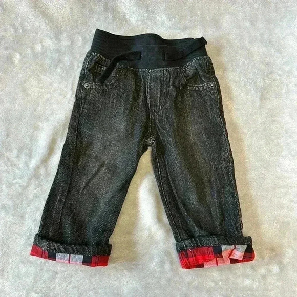 Gymboree - Jeans with plaid hem and ribbed Elastic Waist  - Size 6-12 mo - Picture 1 of 4